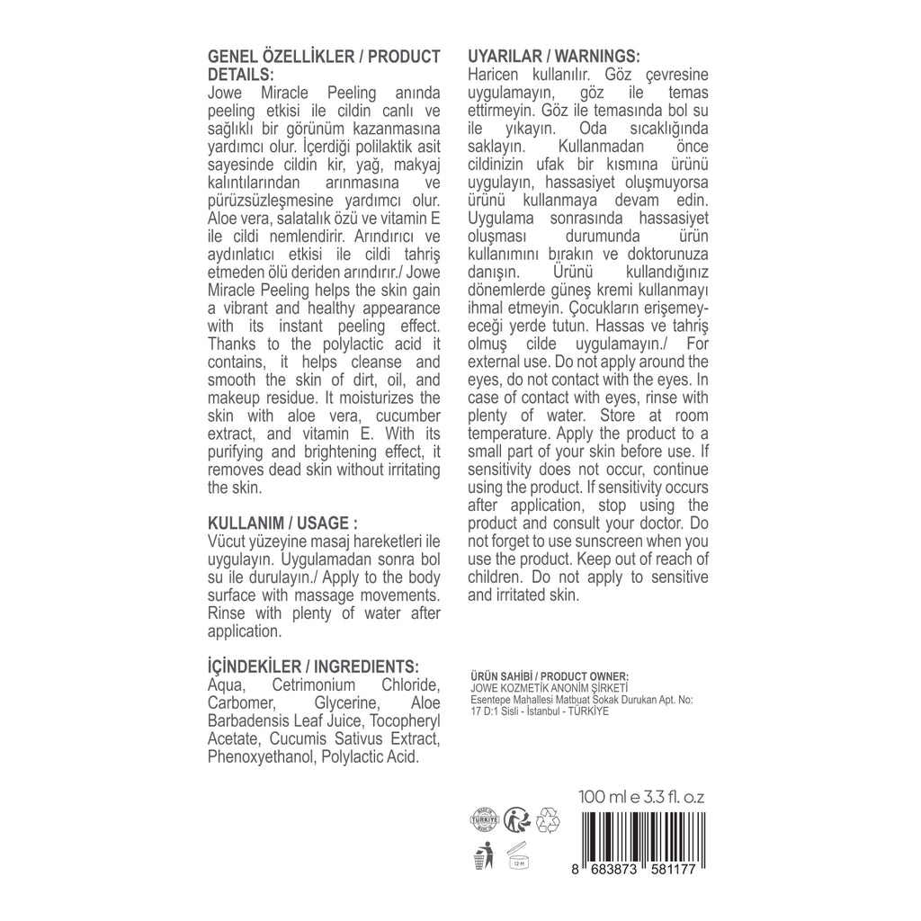 Jowe Miracle Peeling and Brightening Gel 100 ml