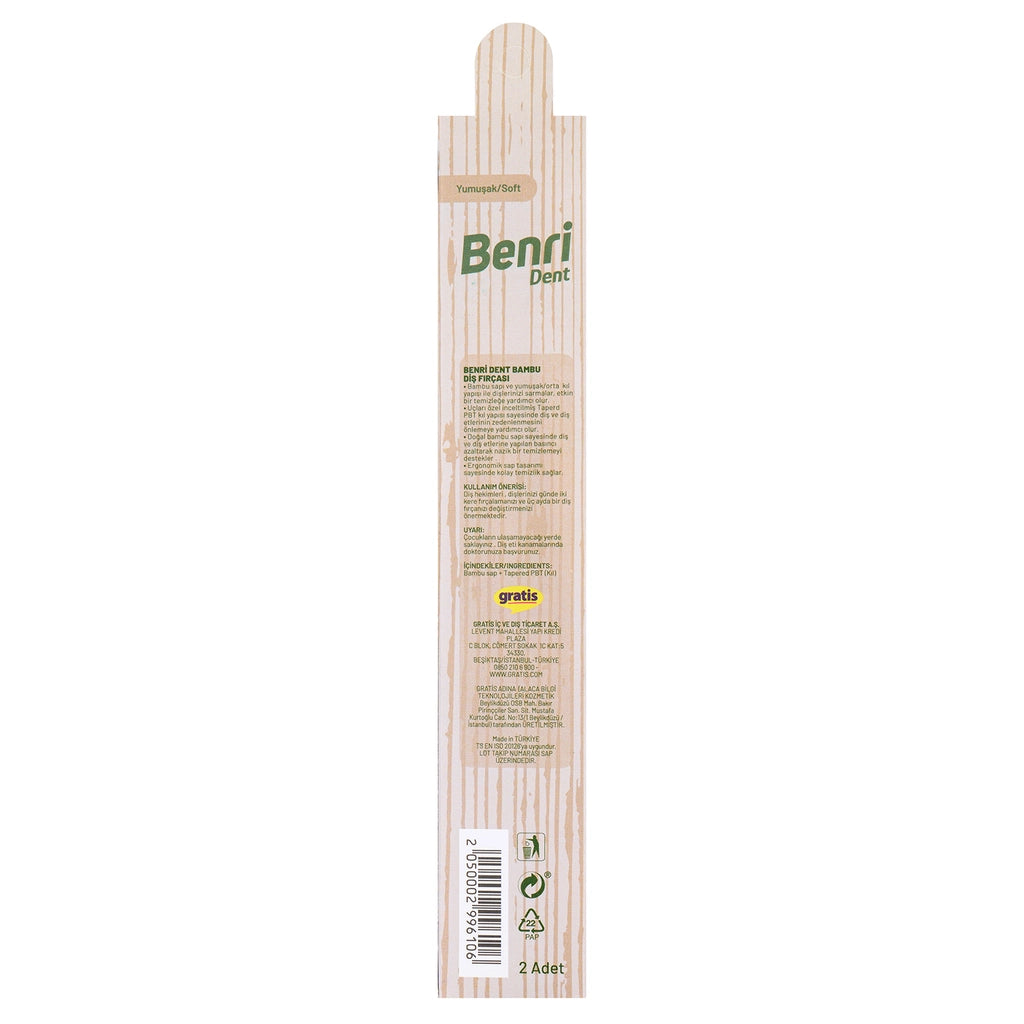 Benri Dent Bamboo Toothbrush 2 Pack (Soft)