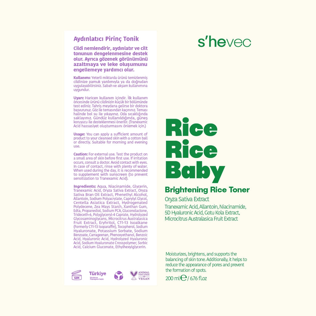 She Vec Rice Rice Baby Brightening and Moisturizing Anti-Blemish Tonic 200 ml