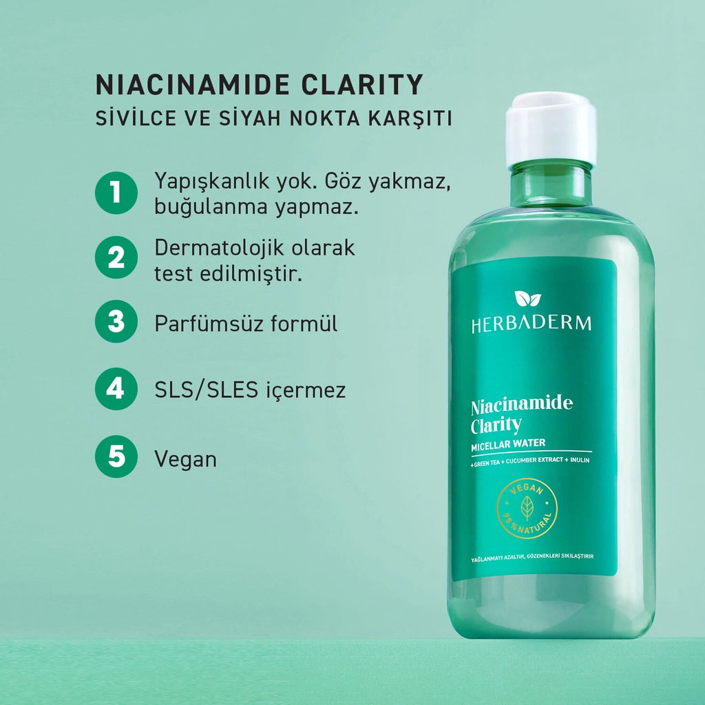 Herbaderm Niacinamide Clarity Anti-Acne Micellar Makeup Cleansing Water 500 ml