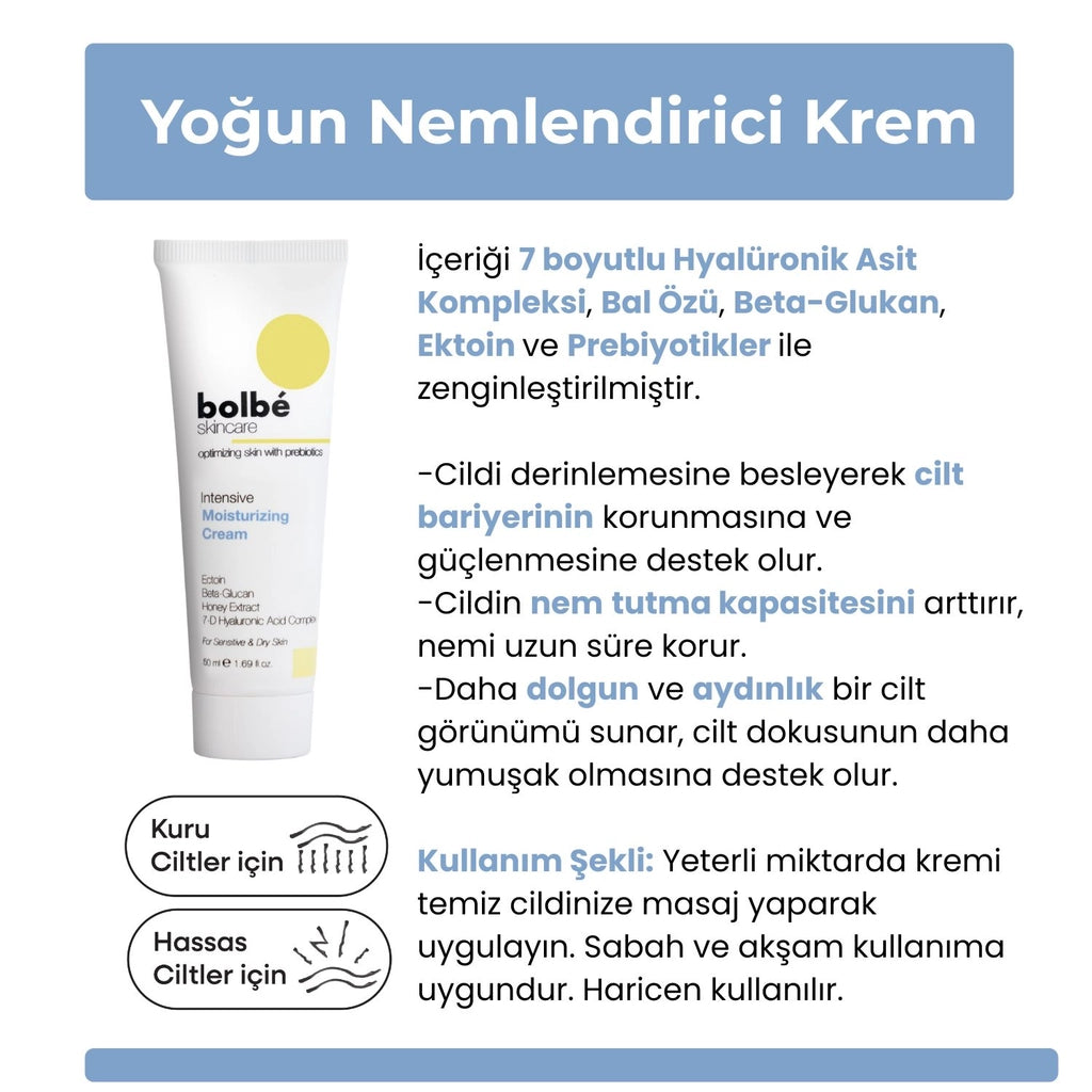 Bolbe Intensive Moisturizing, Repairing and Nourishing, Prebiotic Face Cream 50 ml (Hyaluronic Acid)