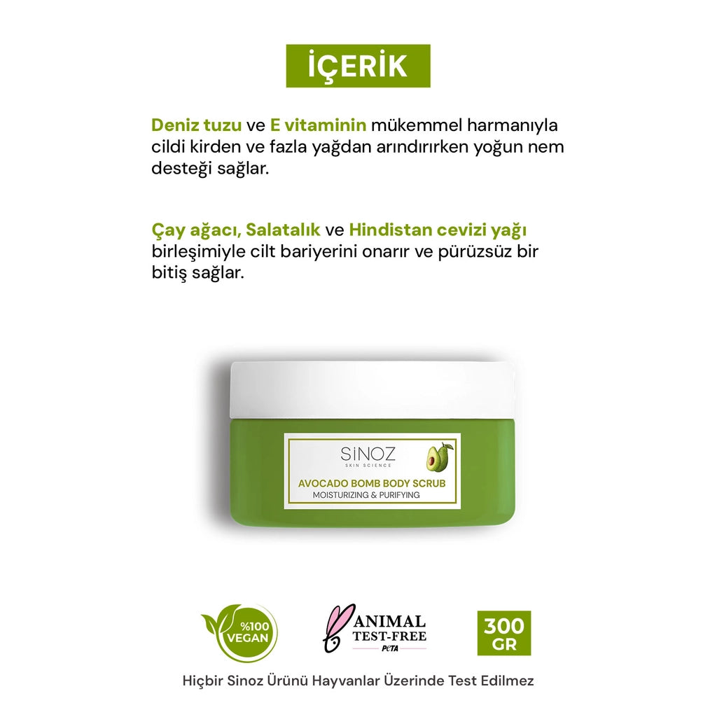 Sinoz Avocado Bomb Moisturizing and Purifying Body Peeling 300 gr