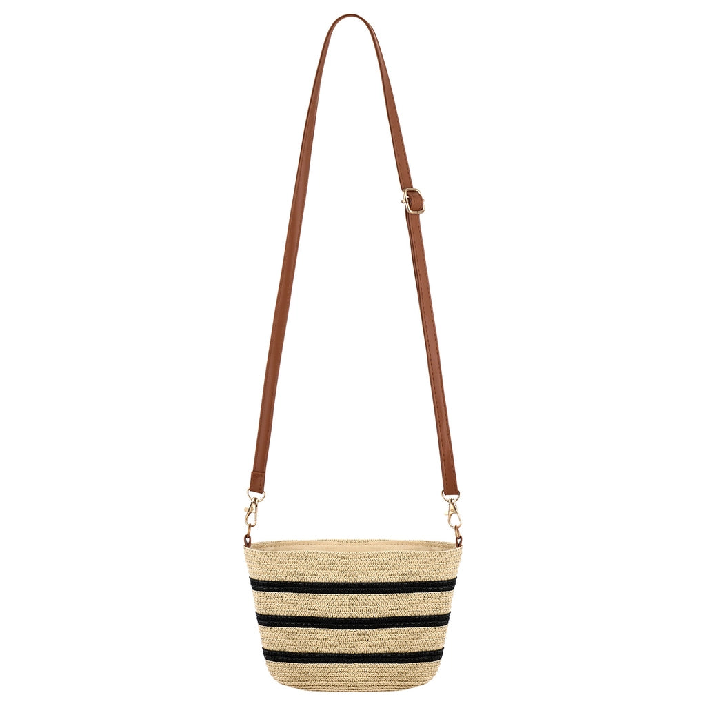 Eklips Ecru Striped Mini Straw Bag