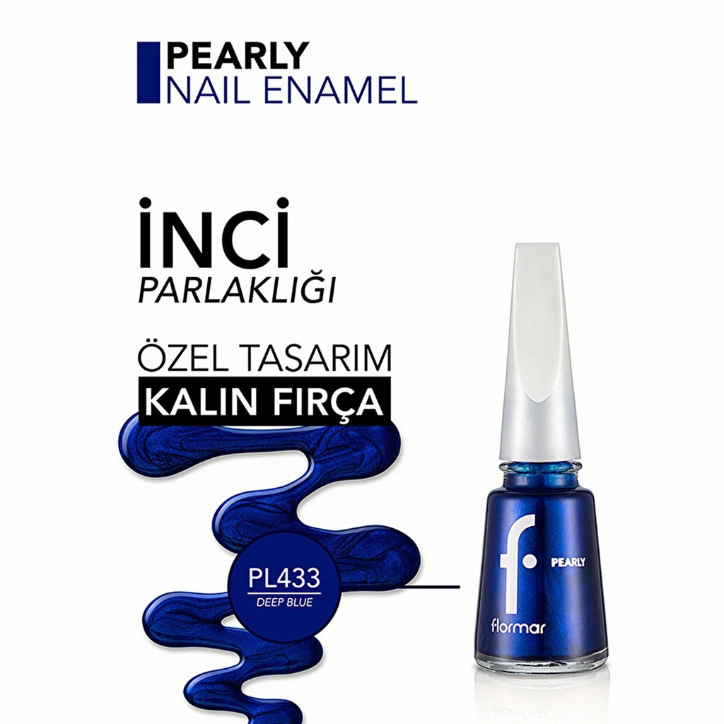 Flormar Pearly Intensely Pigmented and Pearl Reflection Nail Polish 433 Deep Blue