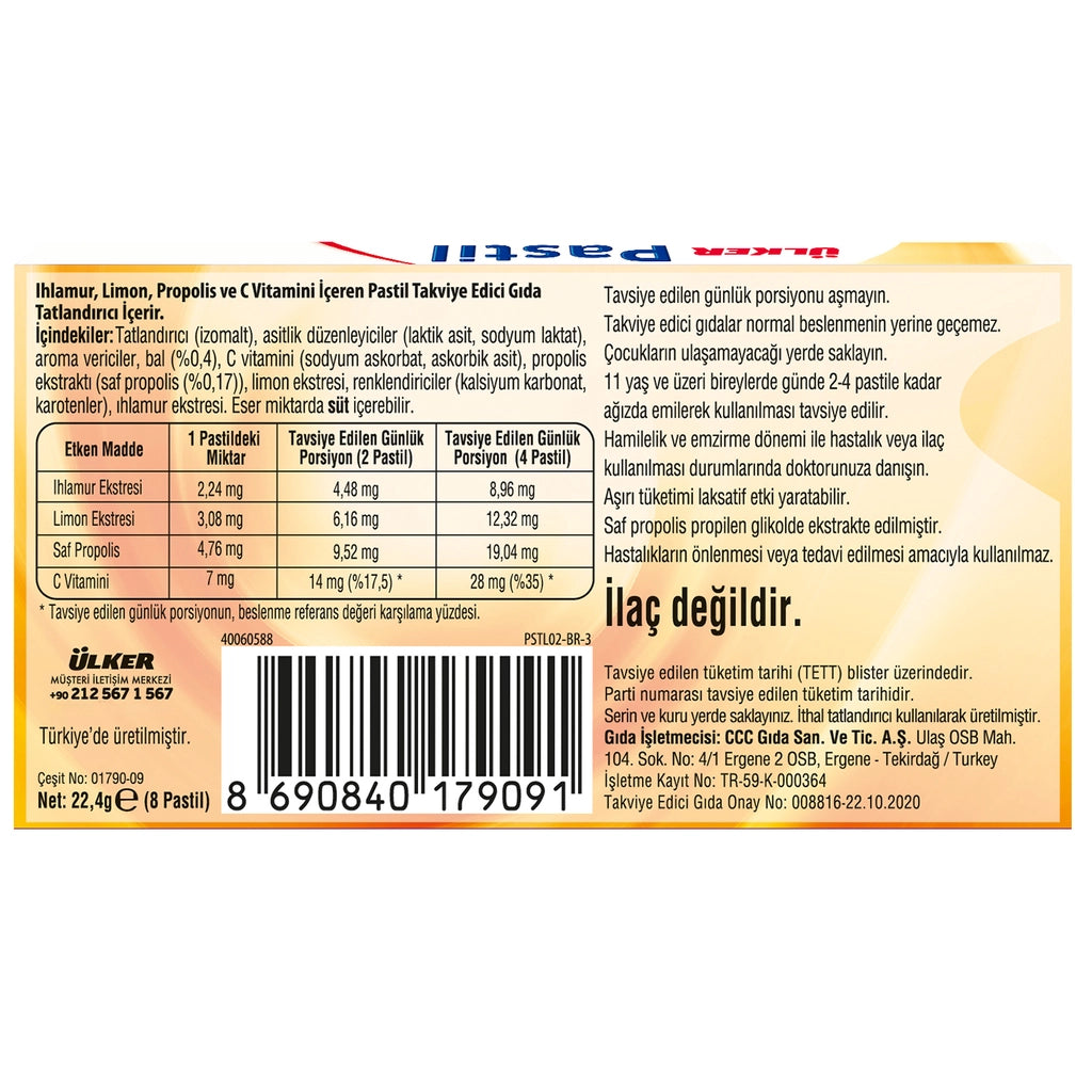 Ülker Lozenge Linden Lemon Propolis 8 Pieces