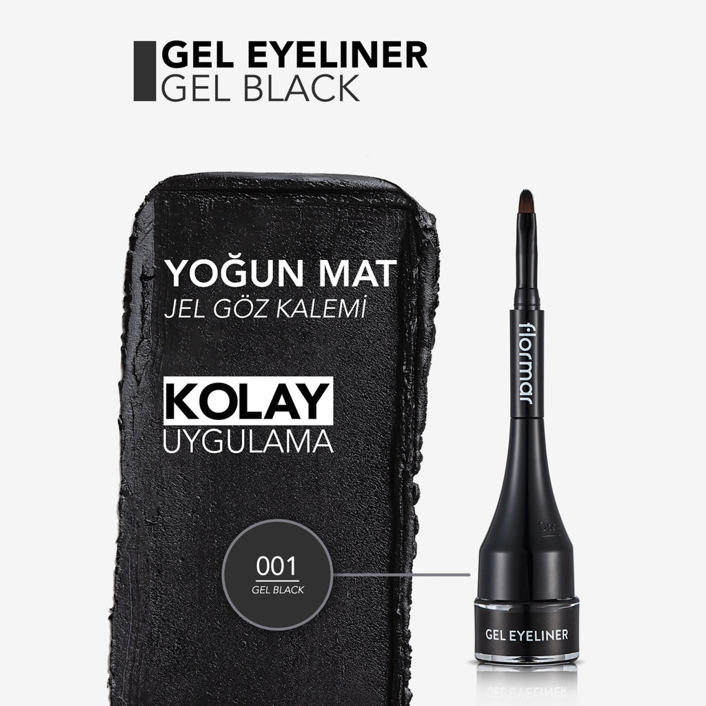 Flormar Intensely Pigmented Matte Finish Self-Brush Gel Eyeliner 001 Black