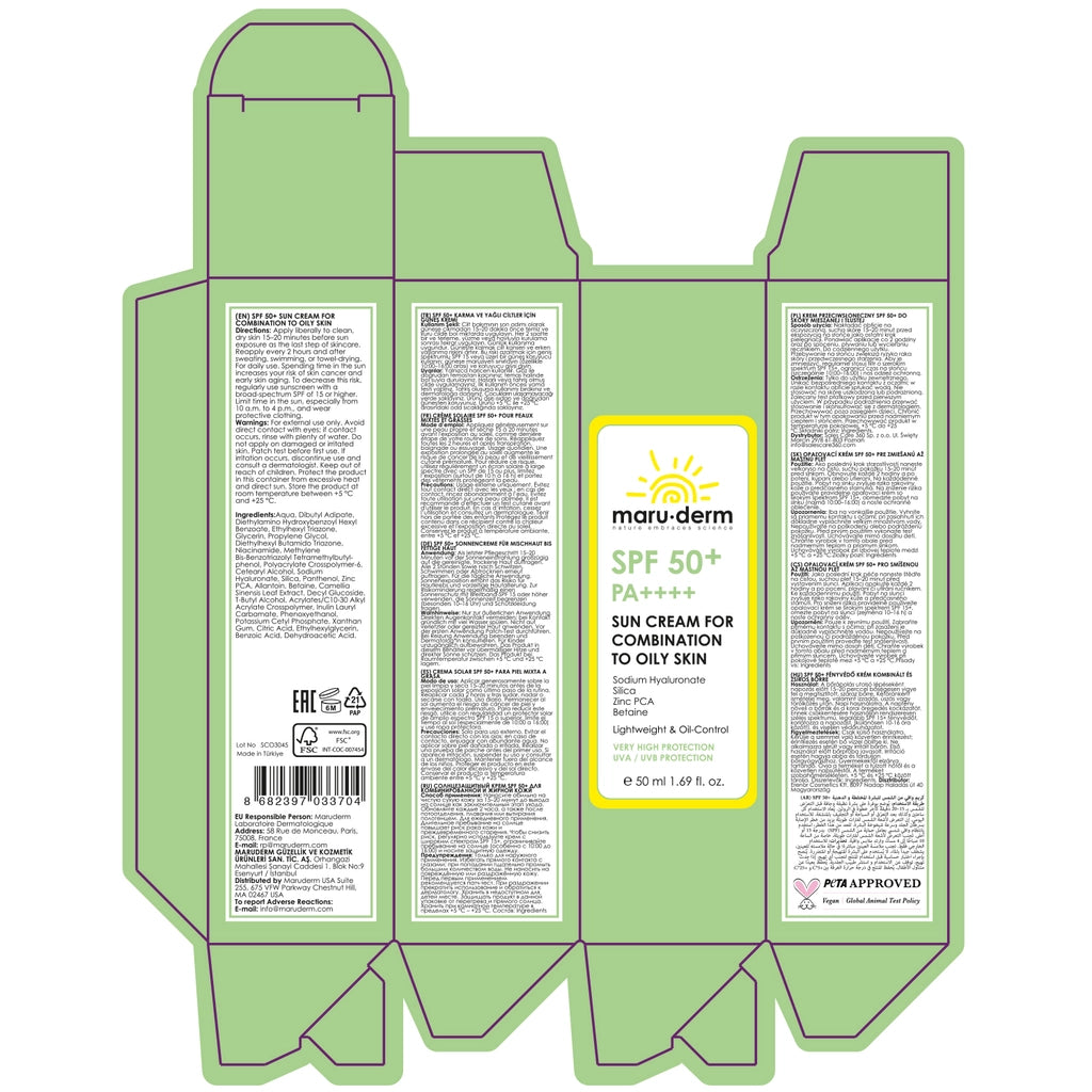 Maruderm 50+SPF Easily Absorbed Facial Sunscreen Special for Combination and Oily Skin 50 ml