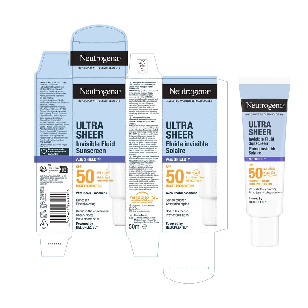 Neutrogena Ultra Sheer Anti-Aging 50SPF Fluid Sunscreen Cream 50 ml