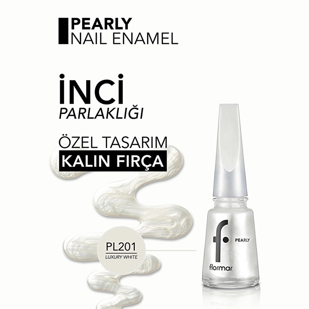 Flormar Pearly Intense Pigmented and Pearl Reflection Nail Polish 201 Luxury White