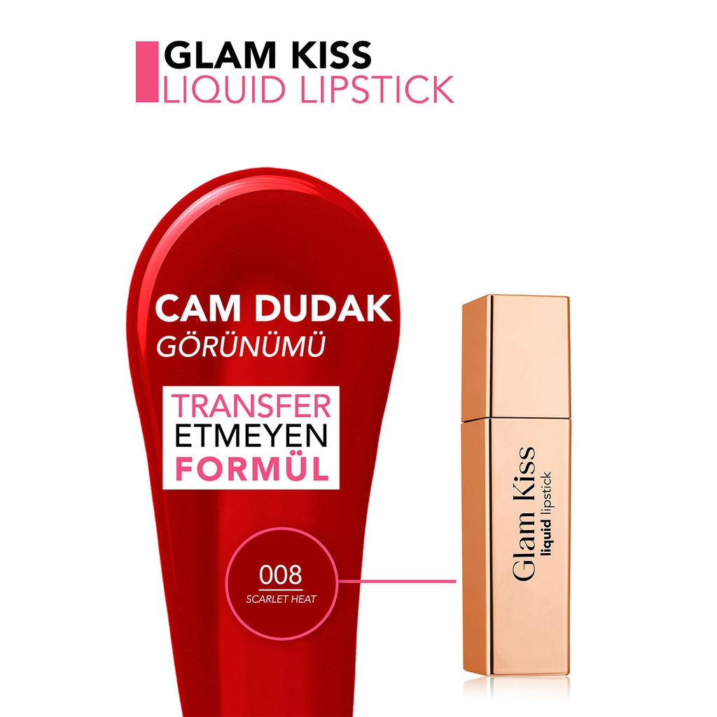 Flormar Glam Kiss Highly Pigmented & Moisturizing Glass Lip Appearance Glossy Finish Lipstick 008 Scarlet Heat
