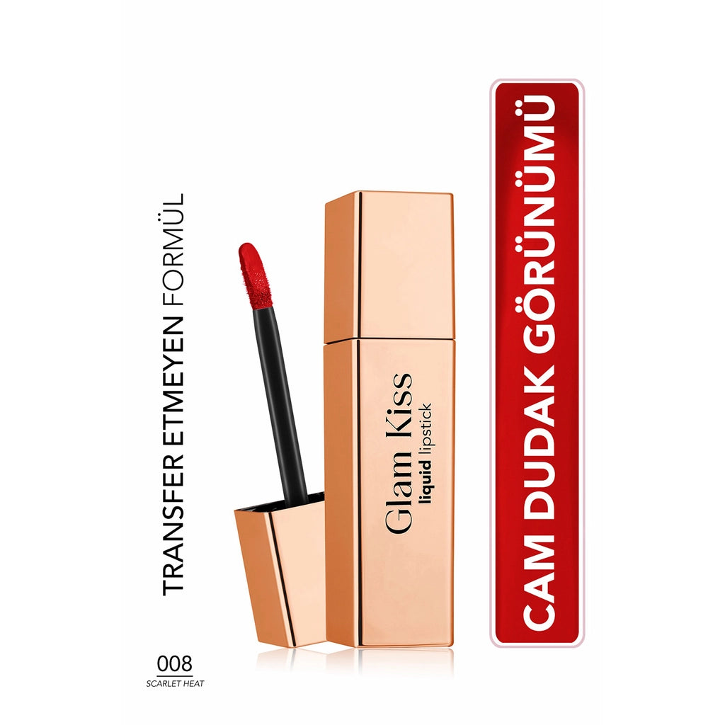 Flormar Glam Kiss Highly Pigmented & Moisturizing Glass Lip Appearance Glossy Finish Lipstick 008 Scarlet Heat