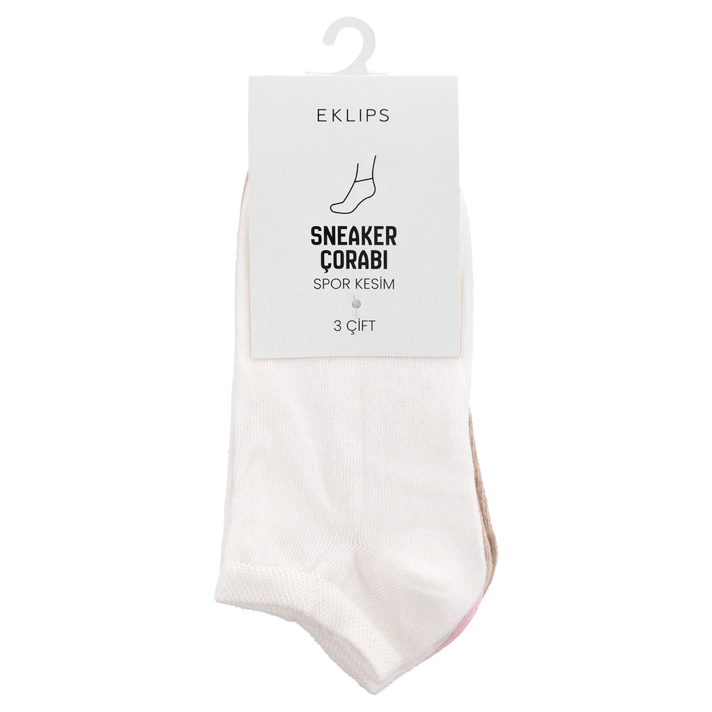 Eklips 3 Packs Unisex Sneaker Socks White Beige Pink