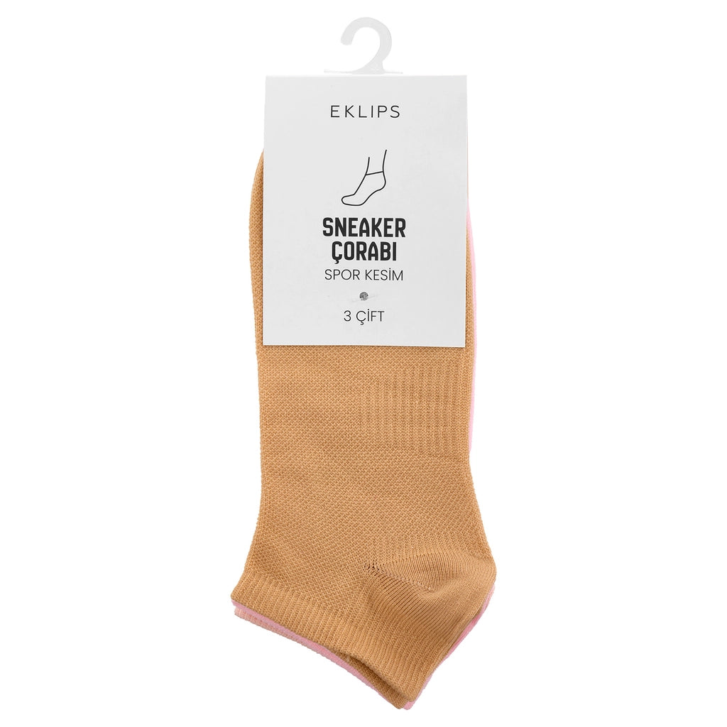 Eklips 3 Pack Unisex Athlete Sneaker Socks Purple Orange Beige