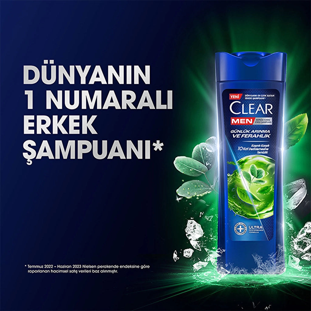 Clear Men Effective Shampoo Against Dandruff Daily Purification and Refreshment Cedar Tree and Eucalyptus Extracts 350 ml