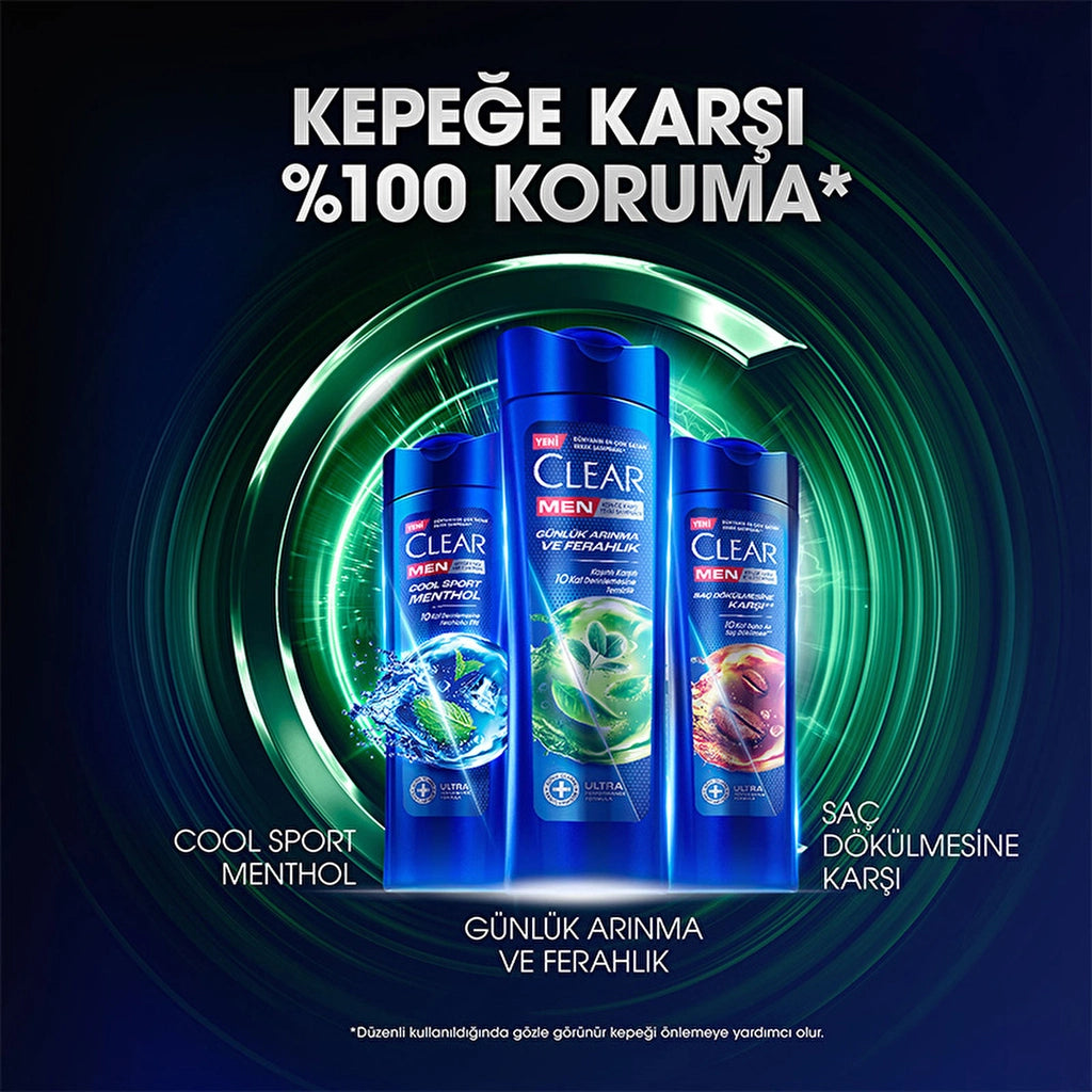 Clear Men Effective Shampoo Against Dandruff Daily Purification and Refreshment Cedar Tree and Eucalyptus Extracts 350 ml