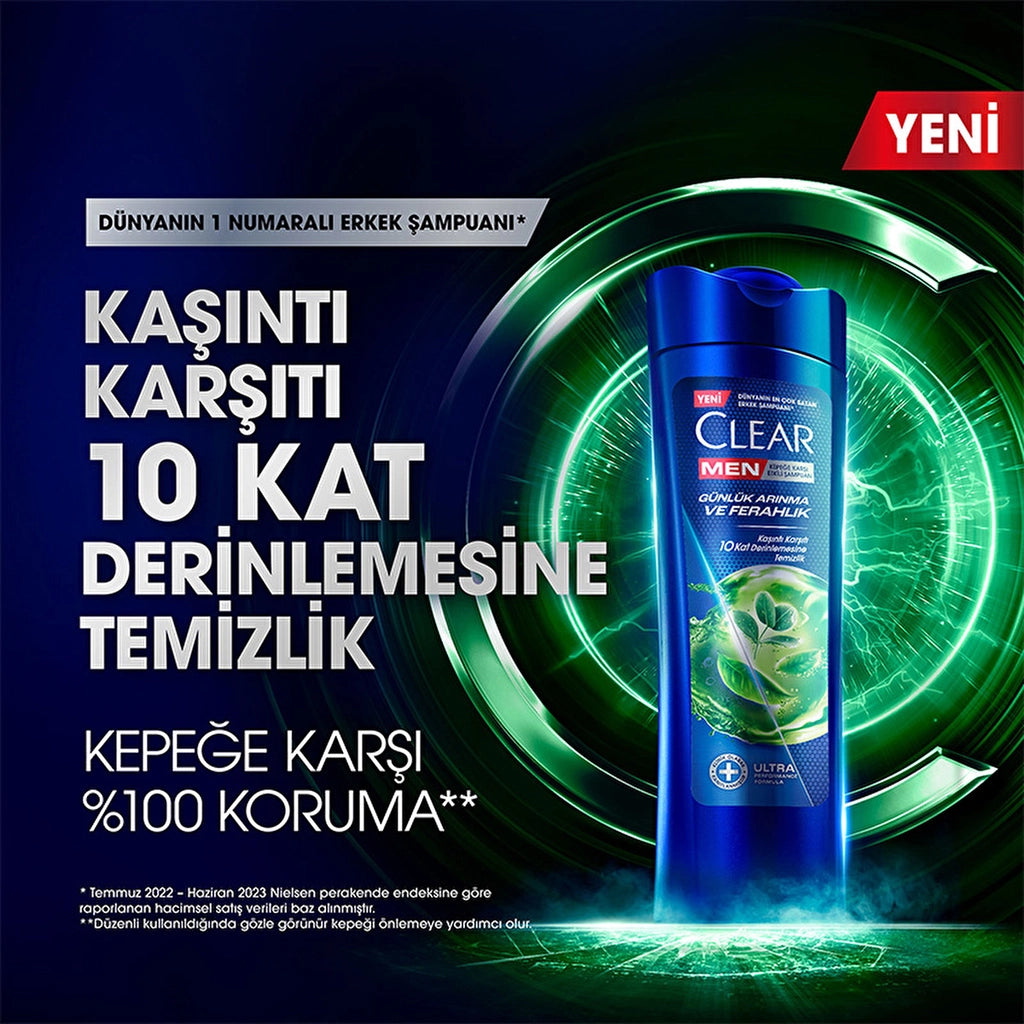 Clear Men Effective Shampoo Against Dandruff Daily Purification and Refreshment Cedar Tree and Eucalyptus Extracts 350 ml