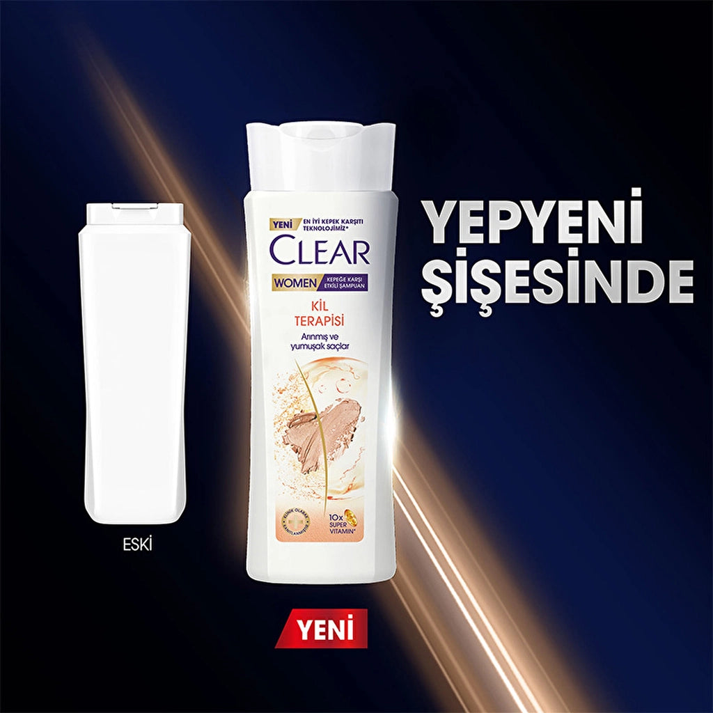 Clear Women Effective Shampoo Against Dandruff Clay Therapy Purified and Soft Hair 350 ml