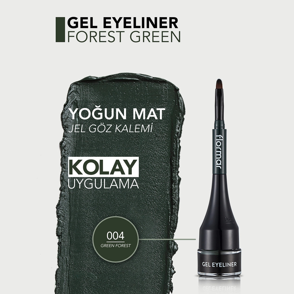 Flormar Intensely Pigmented Matte Finish Self-Brush Gel Eyeliner 004 Green Forest