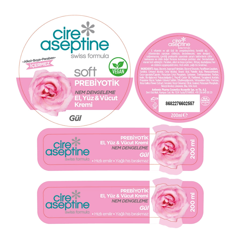 Cire Aseptine Soft Rose Extract Moisture Balancing and Nourishing Prebiotic Cream 200 ml