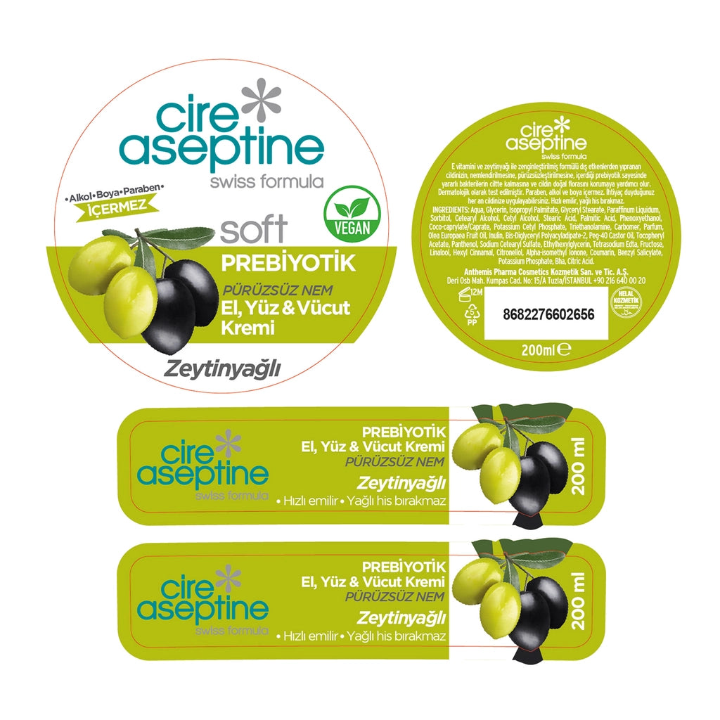 Cire Aseptine Soft Olive Oil Moisturizing Smoothing Prebiotic Cream 200 ml