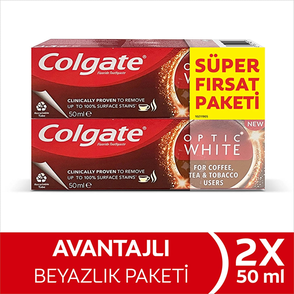 Colgate Optic White Whitening Toothpaste for Coffee, Tea and Tobacco Users 50 ml x 2