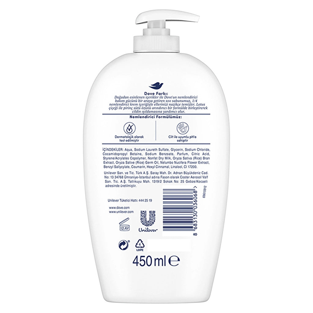 Dove Moisturizing Liquid Soap Lotus Flower and Rice Milk Essence 450 ml