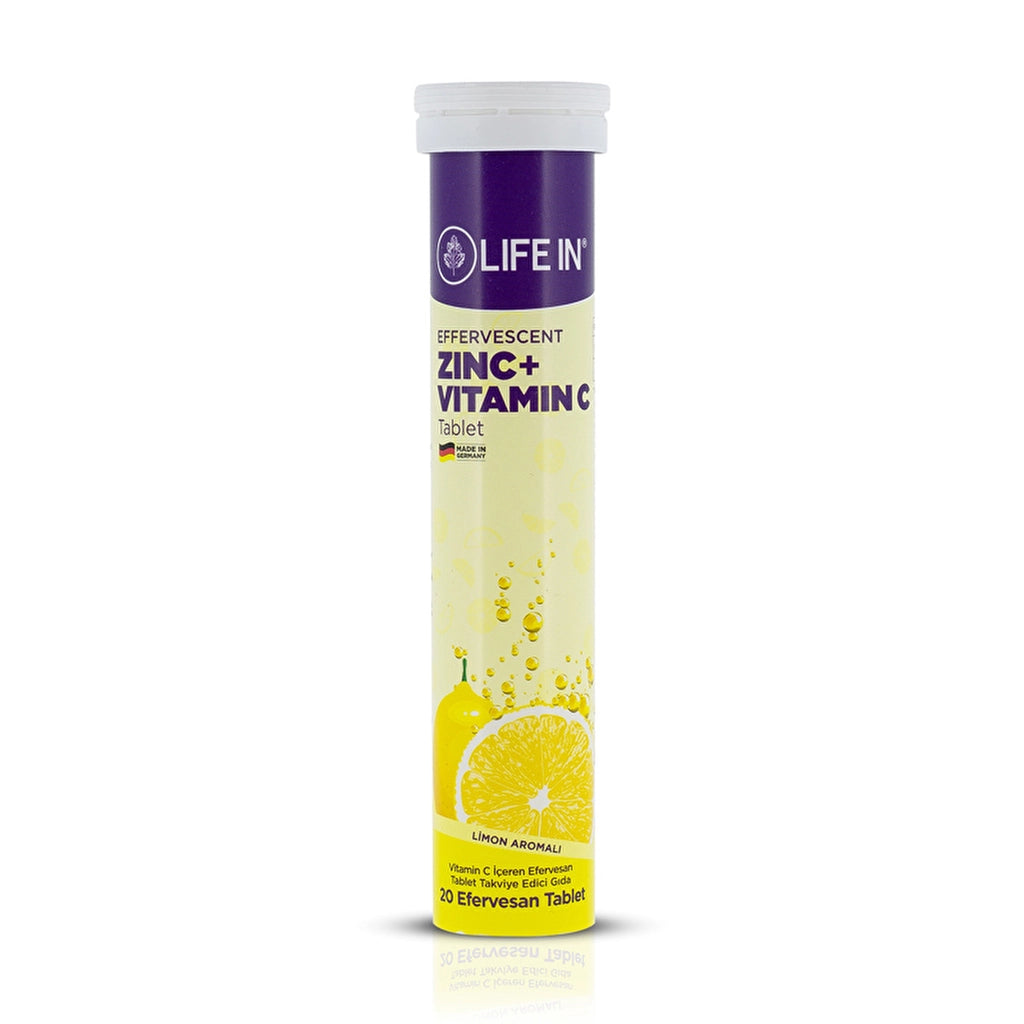 Life In Effervescent Food Supplement Containing Zinc + Vitamin C 20 Tablets