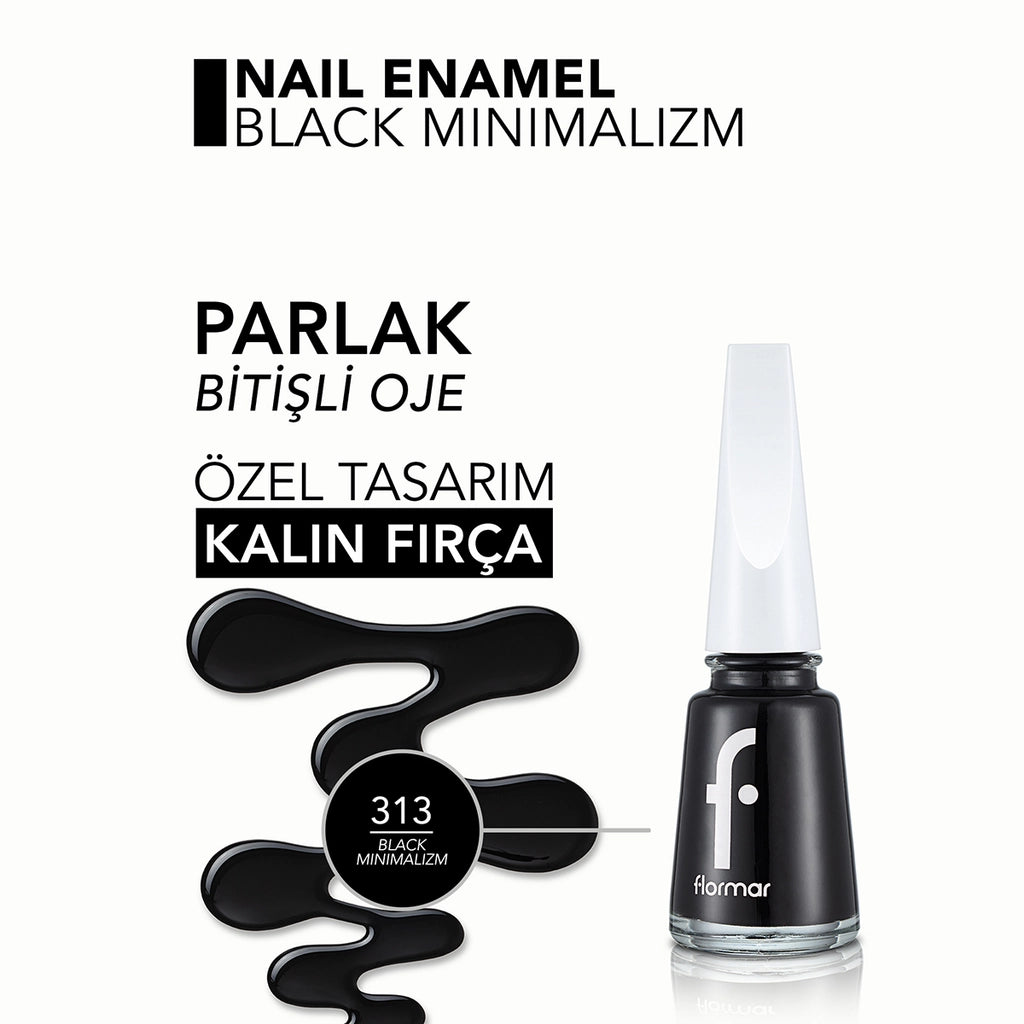 Flormar Nail Enamel Intensely Pigmented Nail Polish 313 Black Minimalism