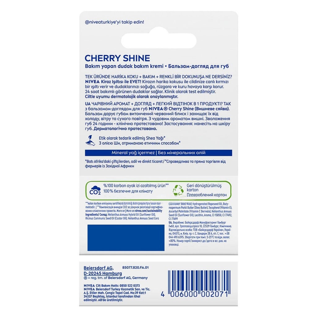 Nivea Cherry Color Moisturizing Lip Care Cream and Gloss 4.8 gr