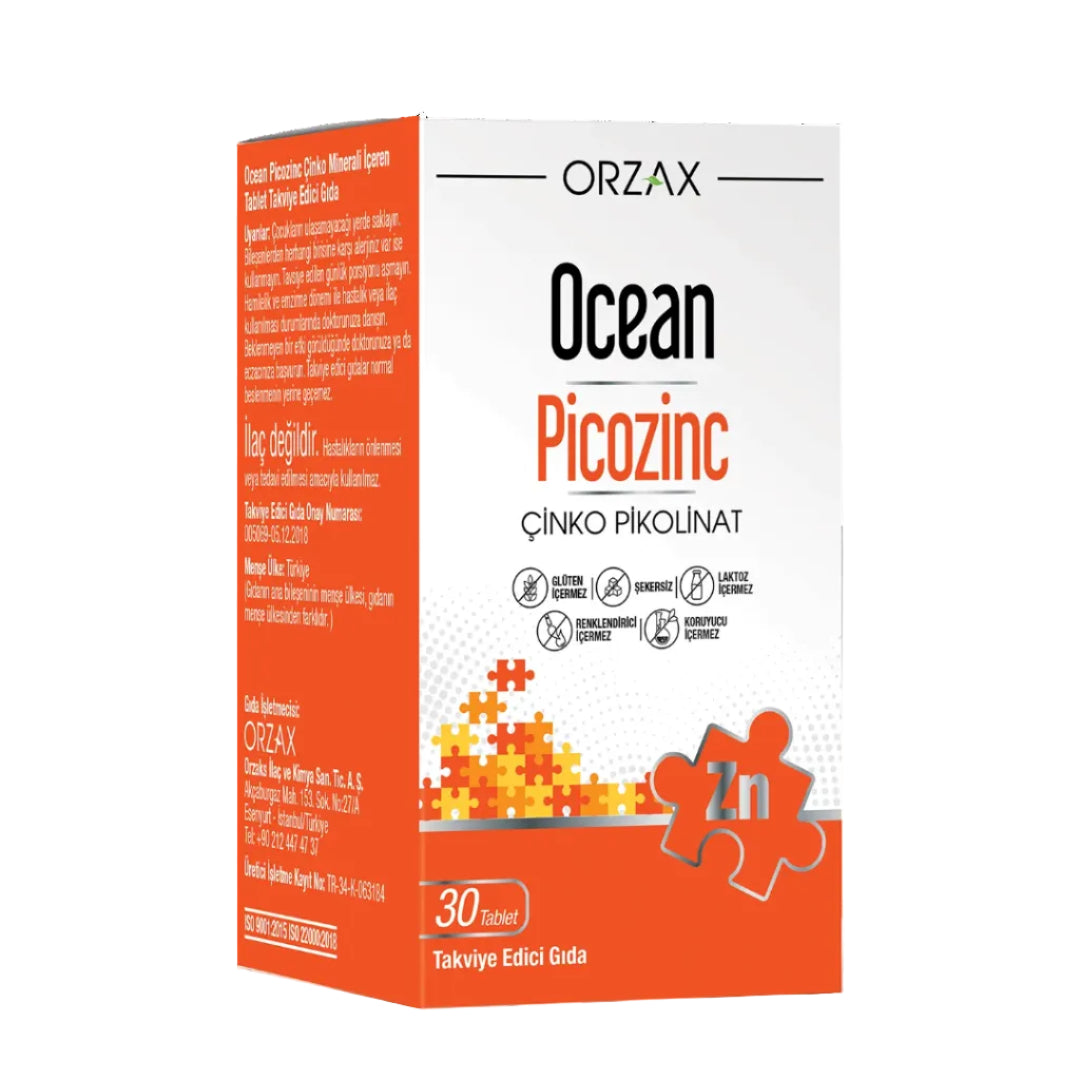 Orzax Ocean Picozinc Zinc Picolinate 30 Tablets