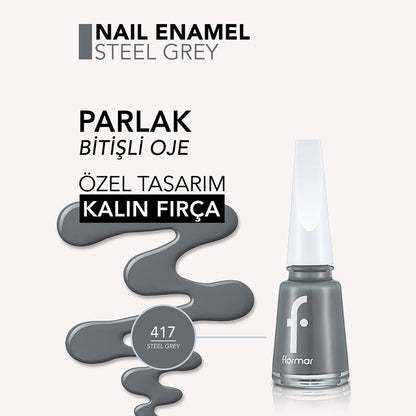 Flormar Nail Enamel Intensely Pigmented Nail Polish 417 Steel Gray