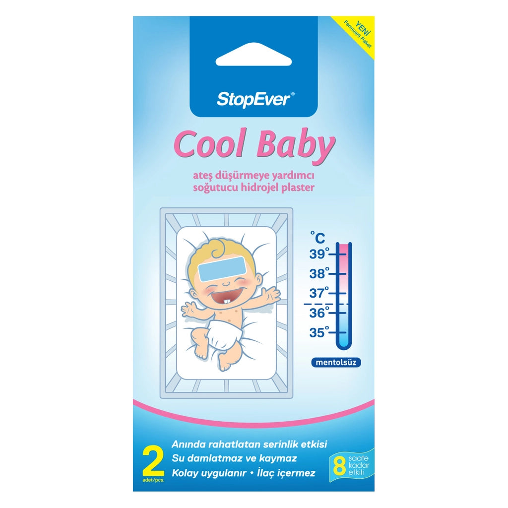 StopEver Cool Baby Cooling Hydrogel Plaster to Help Reduce Fever, Pack of 2