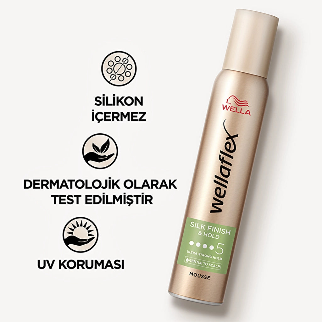 Wella Wellaflex Silk Finish &amp; Hold Hair Mousse Providing Silky Finish and Hold Ultra Strong Hold 200 ml - 5/5 Hold
