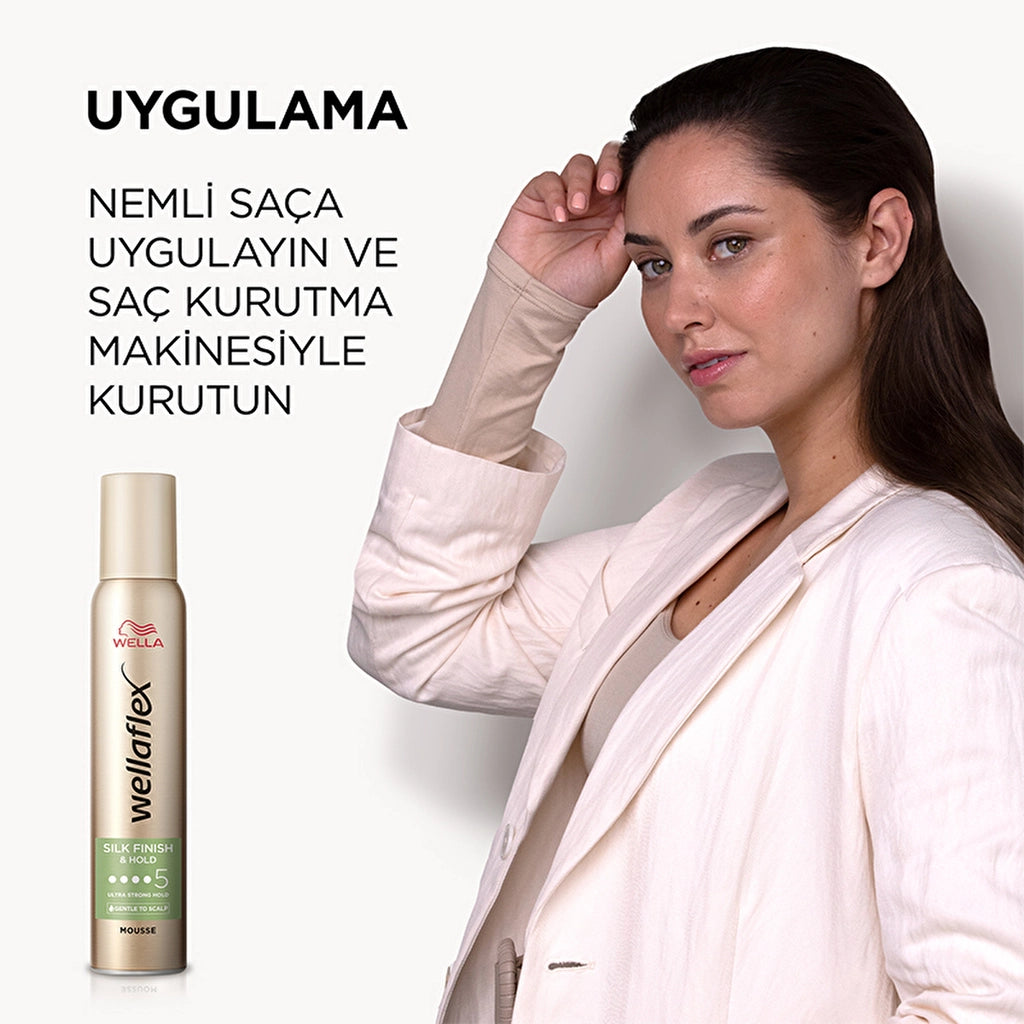 Wella Wellaflex Silk Finish &amp; Hold Hair Mousse Providing Silky Finish and Hold Ultra Strong Hold 200 ml - 5/5 Hold