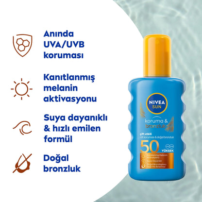 Nivea Sun SPF50 Sunscreen and Tan Sunscreen Spray 200 ml