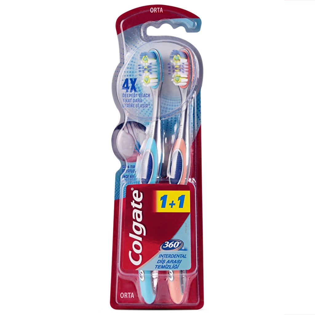 Colgate 360 Interdental Cleaning Toothbrush 1+1 (Medium)