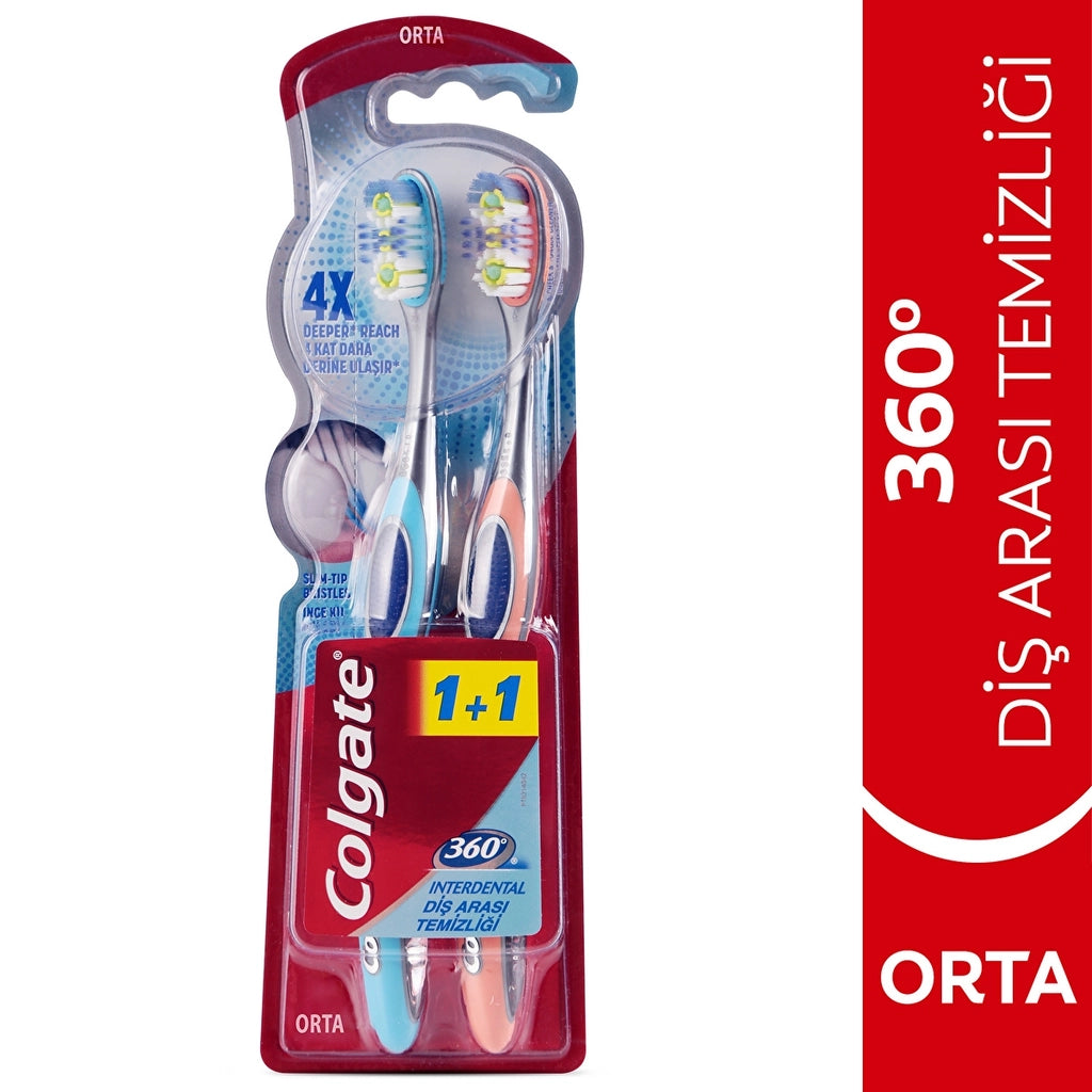 Colgate 360 Interdental Cleaning Toothbrush 1+1 (Medium)