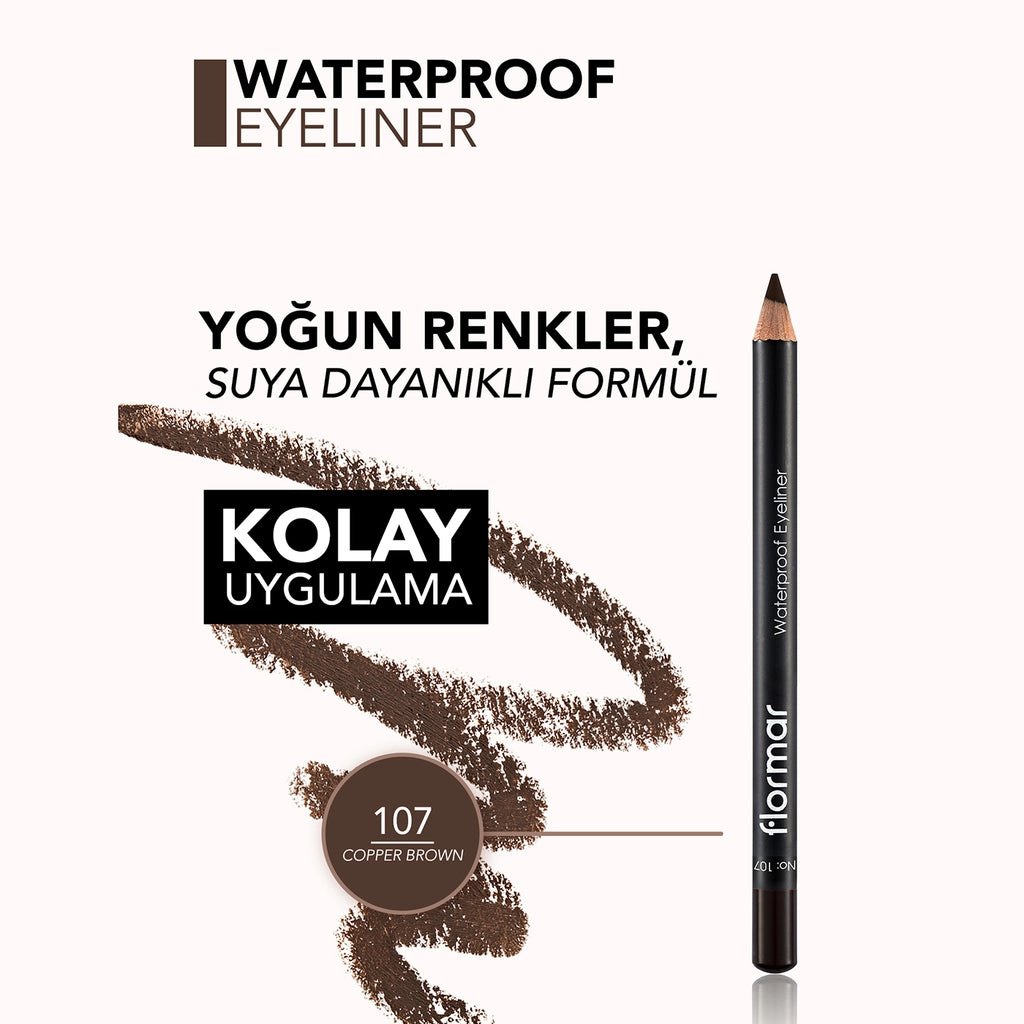 Flormar Waterproof and Intensely Pigmented Matte Eye Pencil 107 Copper Brown