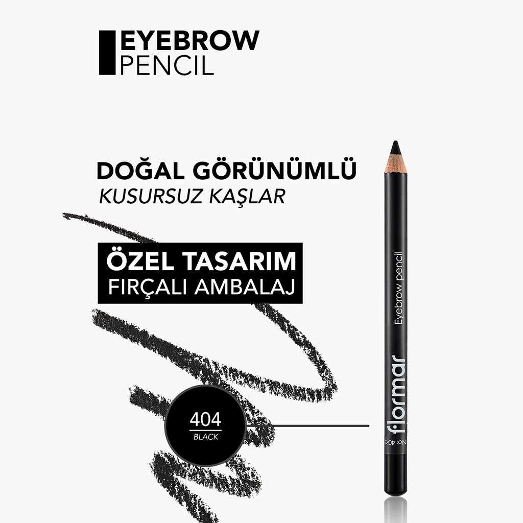 Flormar Eyebrow Pencil with Soft Tip and Diffusing Brush 404 Black