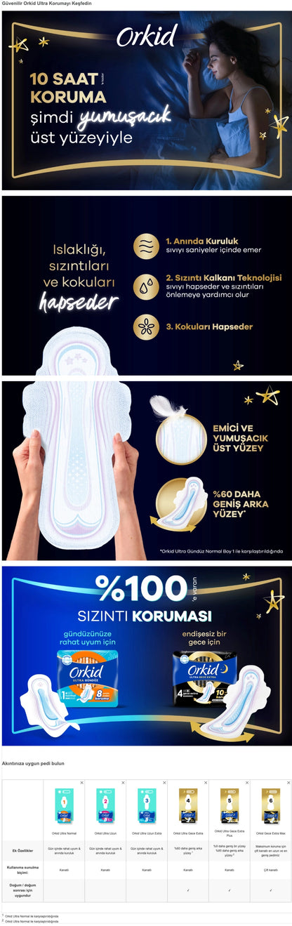 Orkid Ultra Night Extra (Size 4) Winged Sanitary Pad 5 Pieces