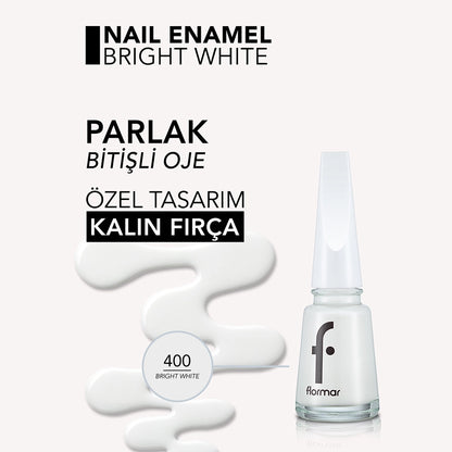 Flormar Nail Enamel Intensely Pigmented Nail Polish 400 Bright White