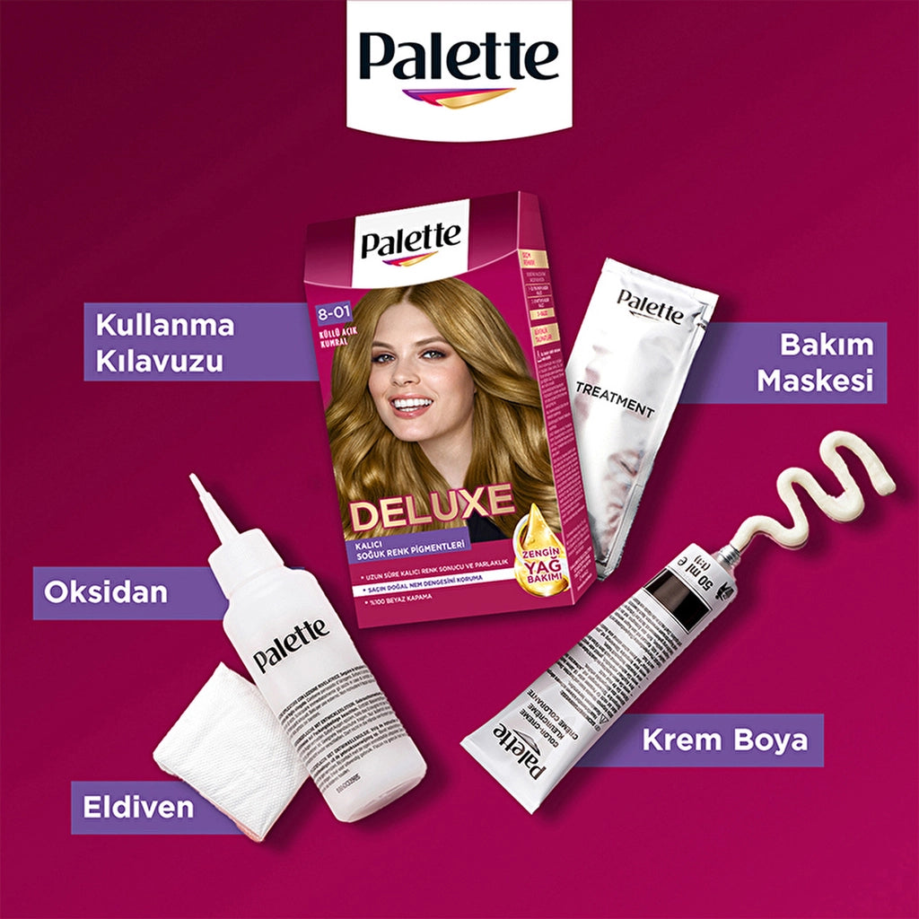 Palette Deluxe Intense Colors Hair Dye 8-01 Ashy Light Auburn
