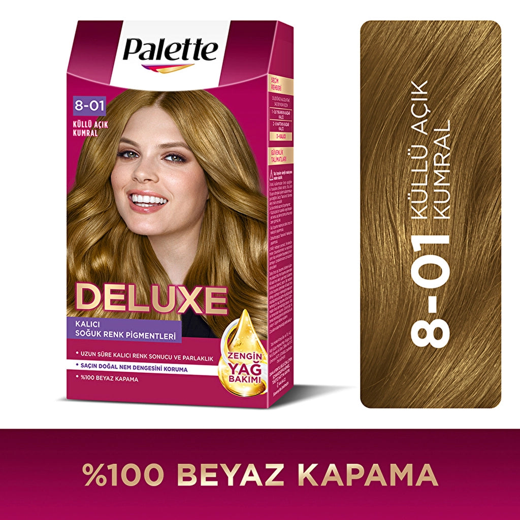 Palette Deluxe Intense Colors Hair Dye 8-01 Ashy Light Auburn