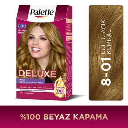 Palette Deluxe Intense Colors Hair Dye 8-01 Ashy Light Auburn