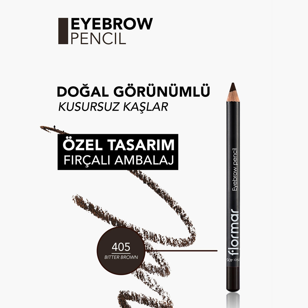 Flormar Eyebrow Pencil with Soft Tip and Diffusion Brush 405 Bitter Brown