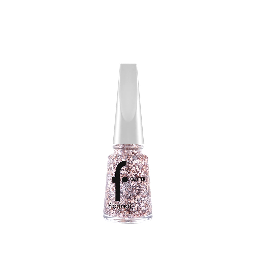 Flormar Glitter Translucent Glitter Nail Polish GL02 Pink Silver
