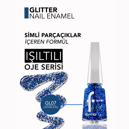 Flormar Glitter Translucent Glitter Nail Polish GL07 Sapphire Shine