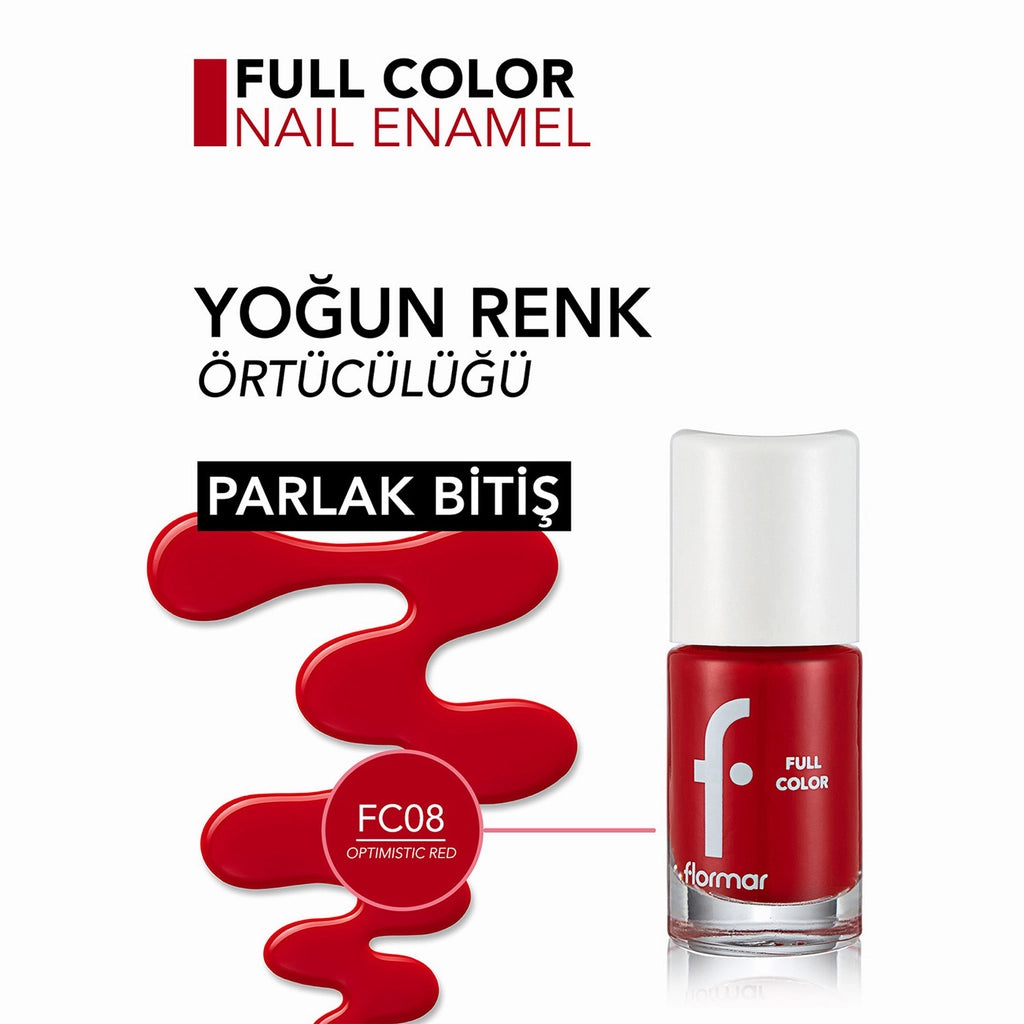 Flormar Full Color Extra Intense Pigmented Nail Polish FC08 Optimistic Red