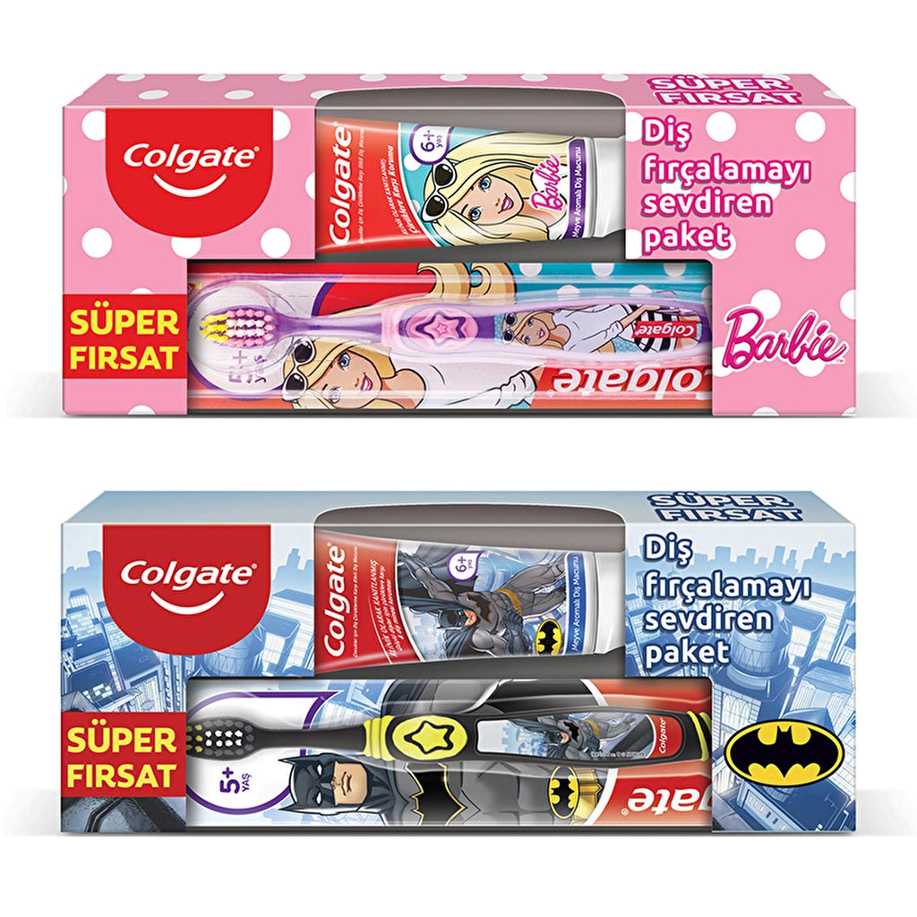 Colgate Barbie &amp; Batman Toothpaste 75 ml - Toothbrush Oral Care Package (Assorted)