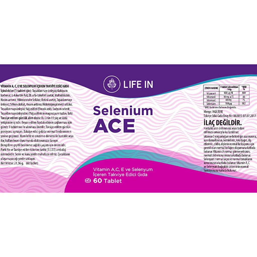 Life In Food Supplement Containing Selenium Vitamins A, C, E 60 Tablets